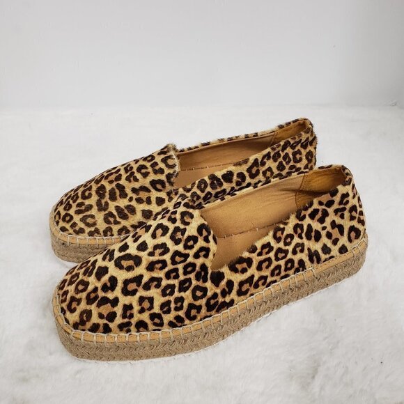 Asos Brown Leopard Calf Hair Fur Jute Mini Lug Sole Espadrille Size 5 - Picture 1 of 10